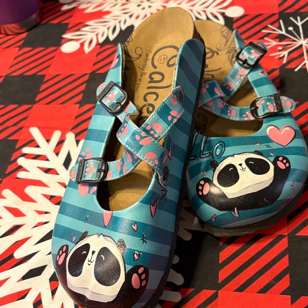 Calceo Blue Striped Panda Sandals